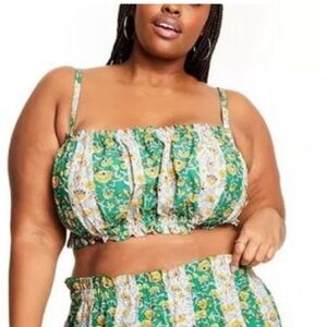 Rhode X Target Green Yellow Stripe Whimsical Cottagecore Cropped Bandeau Top XXL